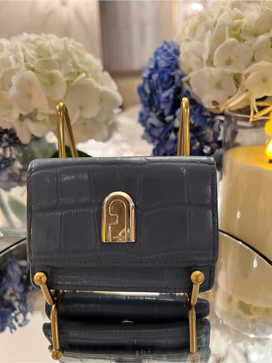 Furla Handbags - Furla 1927 S Blue Croc Embossed Leather Compact Trifold Wallet